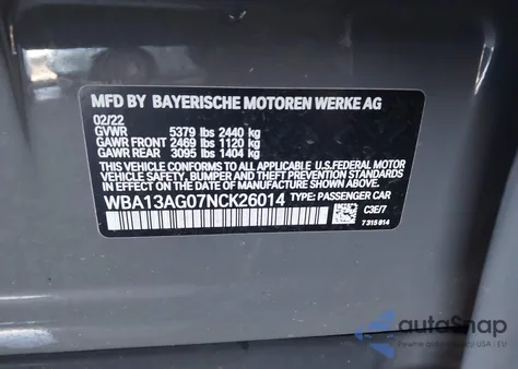 2022 BMW 530E from USA, damaged, VIN WBA13AG07NCK26014